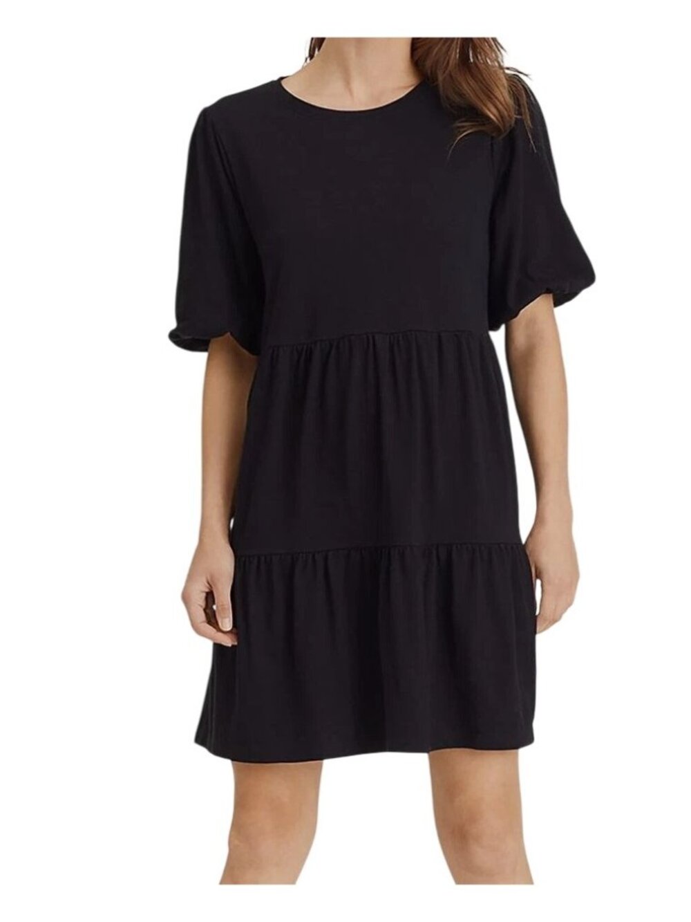 Sanctuary All Day Dress Small Crewneck Bubble Sleeves Tiered Babydoll Dress Chic